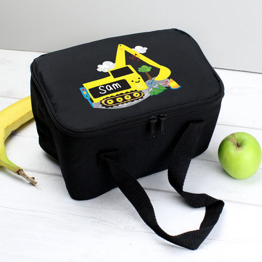 Personalised Digger Black Lunch Bag