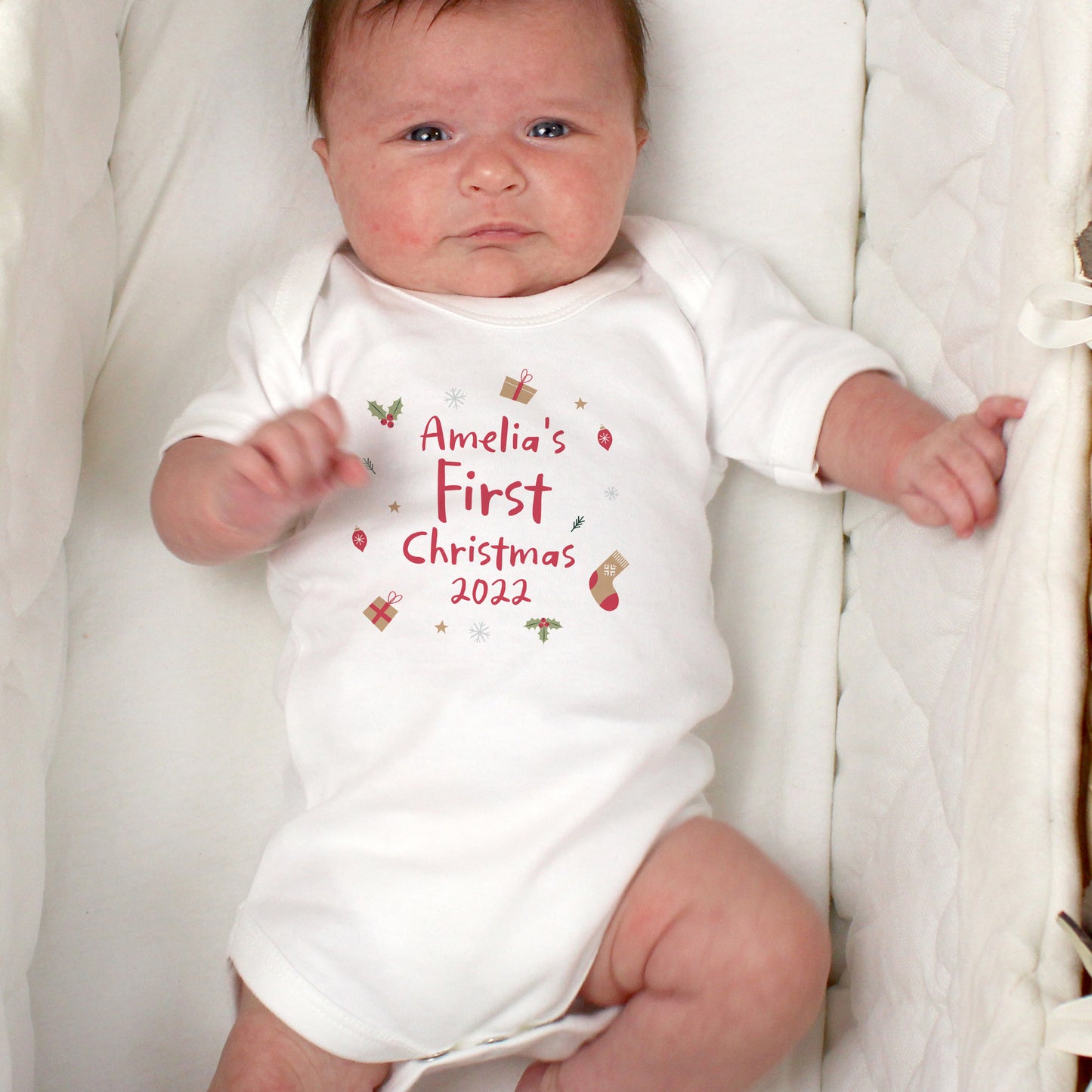 Personalised First Christmas 0-3 Months Baby Vest