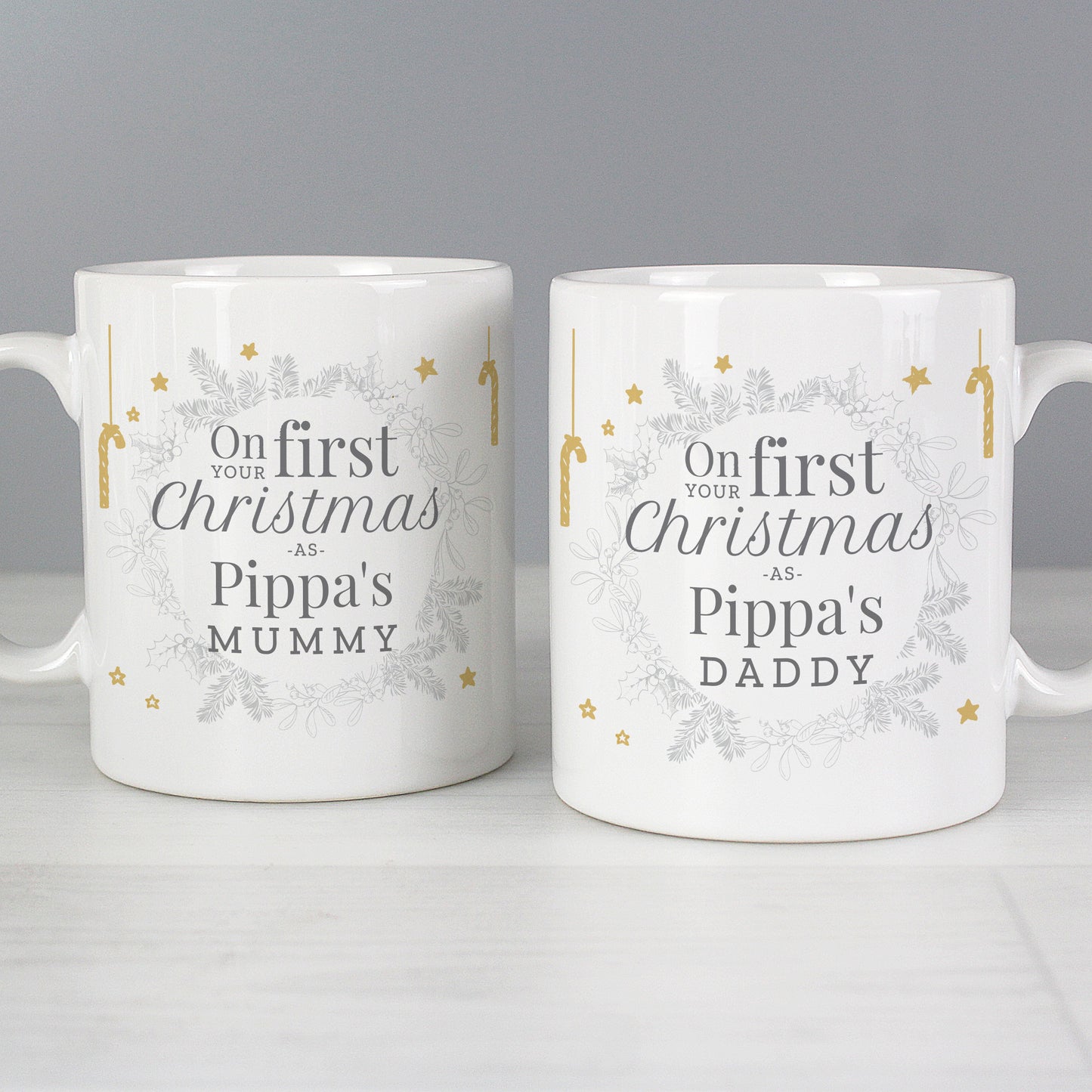 Personalised 'On Your First Christmas As' Mug Set