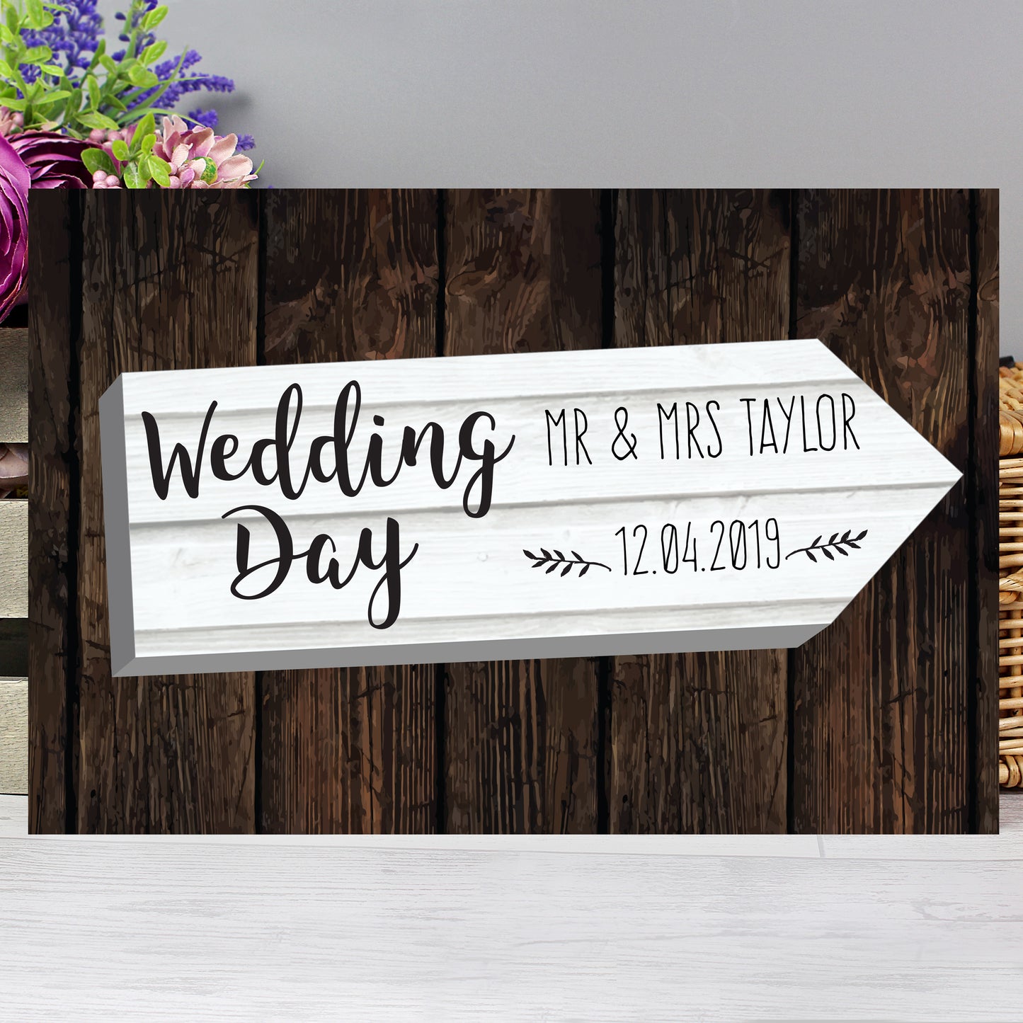 Personalised Wedding Day White Arrow Metal Sign