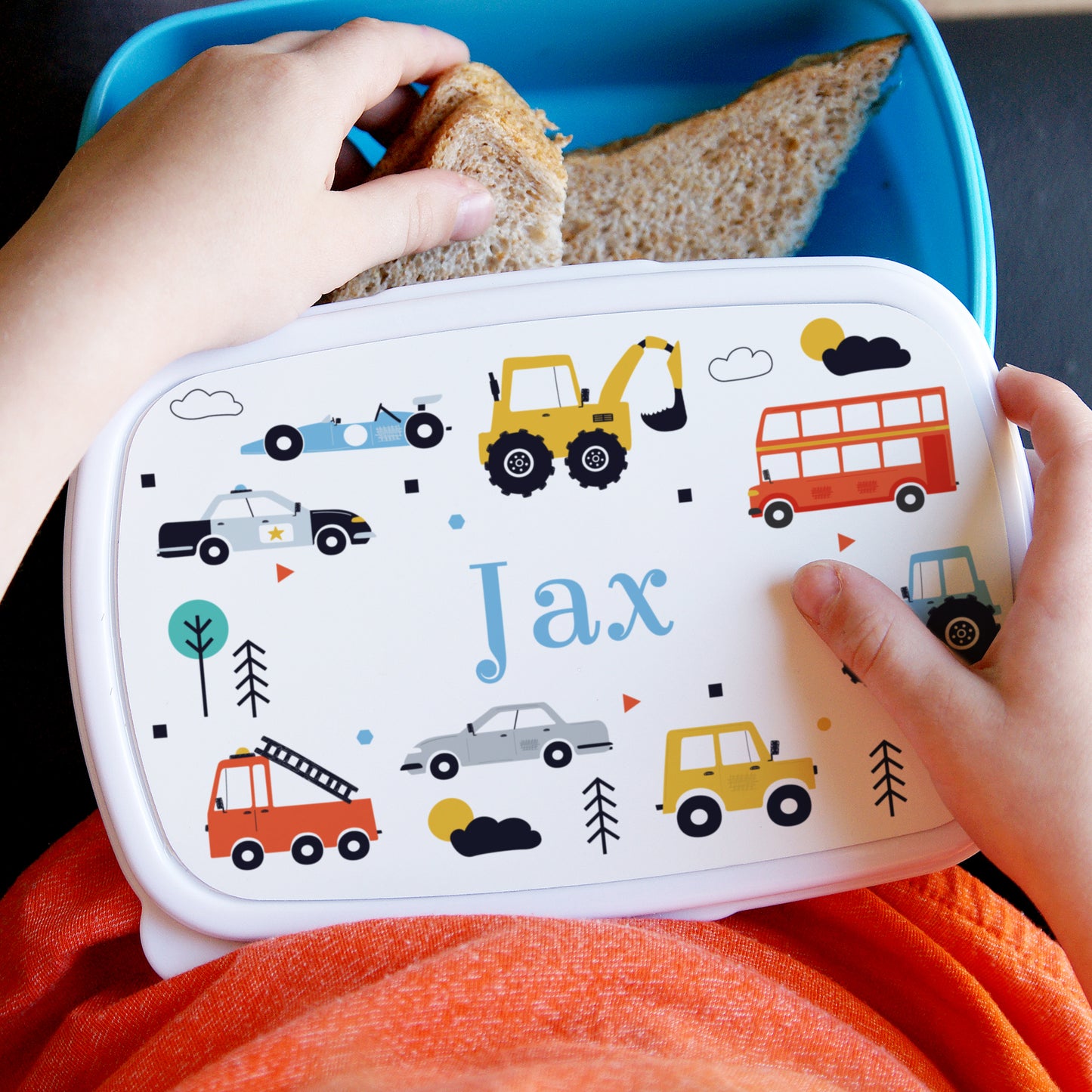 Personalised Vehicles Name Only Blue Lunch Box