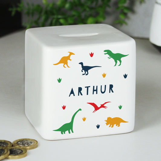 Personalised Dinosaur Ceramic Square Money Box