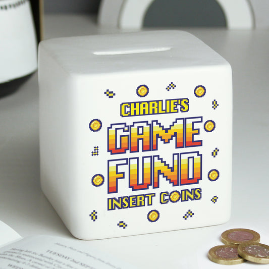 Personalised Gaming Fund Ceramic Square Money Box