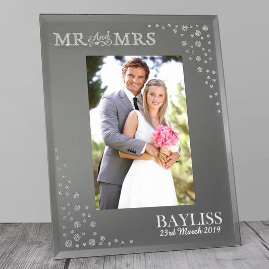 Personalised Mr and Mrs 6x4 Diamante Glass Photo Frame