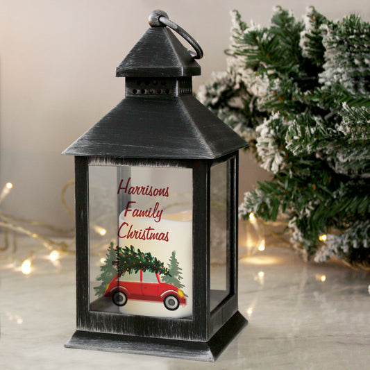 Personalised 'Driving Home For Christmas' Rustic Black Lantern