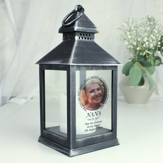 Personalised Light In Our Hearts Photo Upload Black Lantern