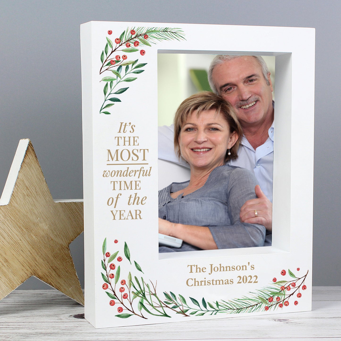 Personalised 'Wonderful Time of The Year Christmas' 5x7 Box Photo Frame