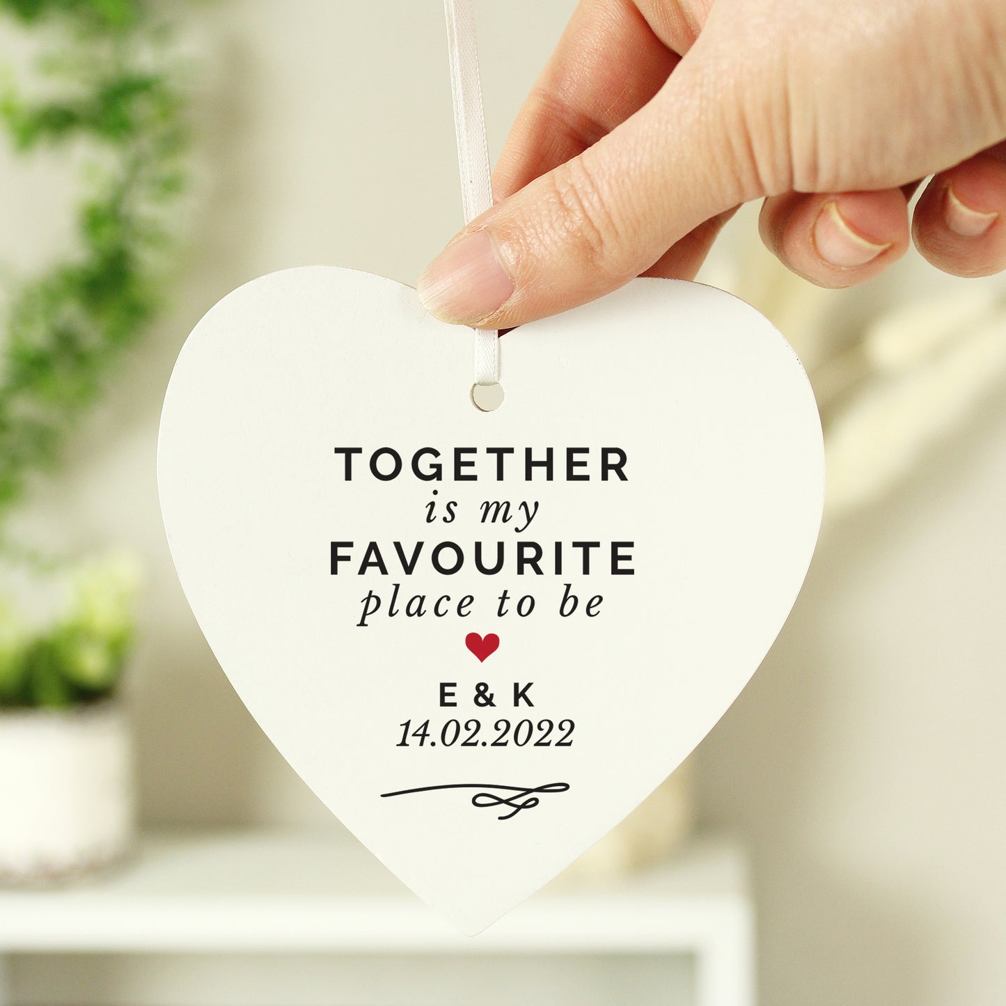 Personalised Together Is My Favorite Place Wooden Heart Decoration