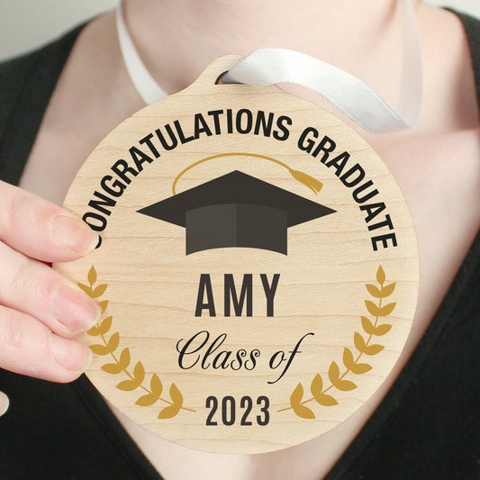 Personalised Graduation Round Wooden Decoration