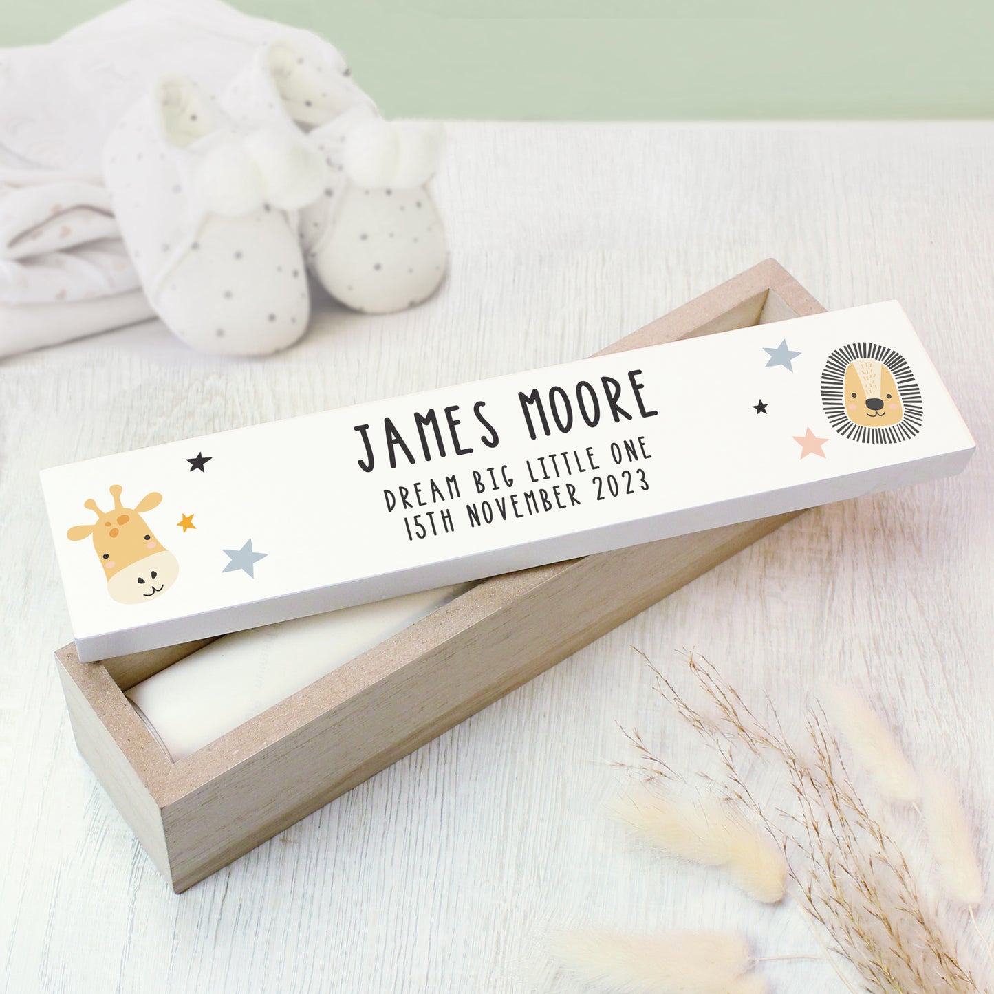 Personalised Scandi Safari Animals Wooden Certificate Holder