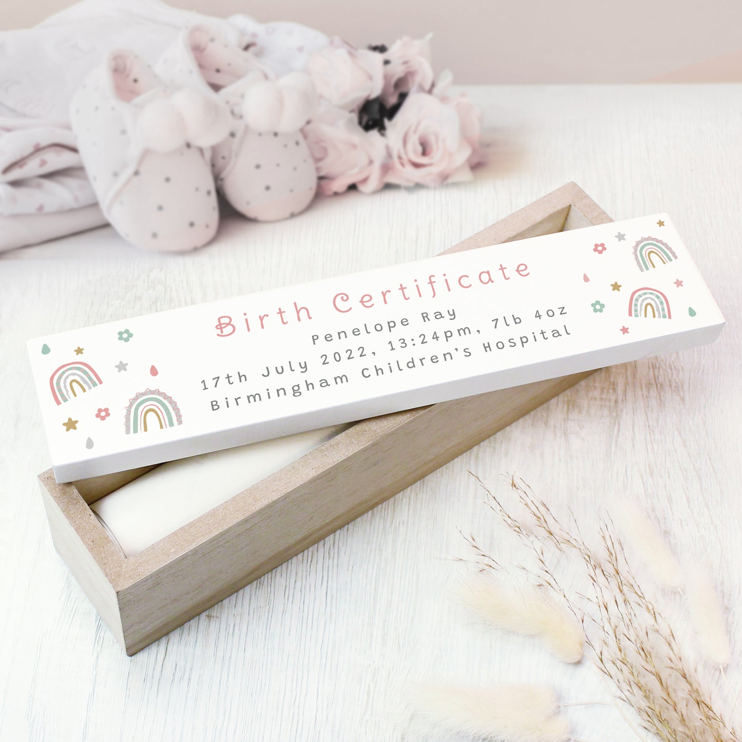 Personalised Rainbow Wooden Certificate Holder