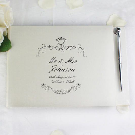 Personalised Ornate Swirl Hardback Guest Book & Pen