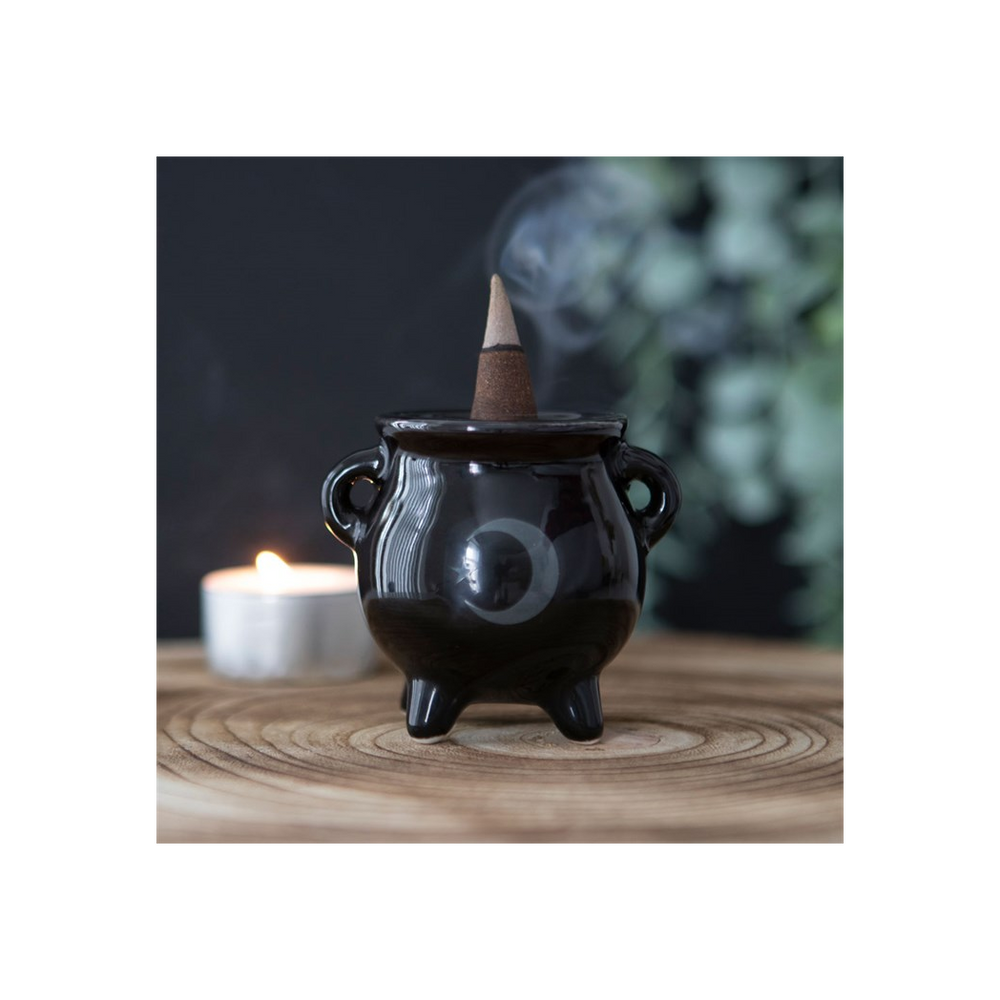 Mystical Moon Cauldron Ceramic Incense Holder