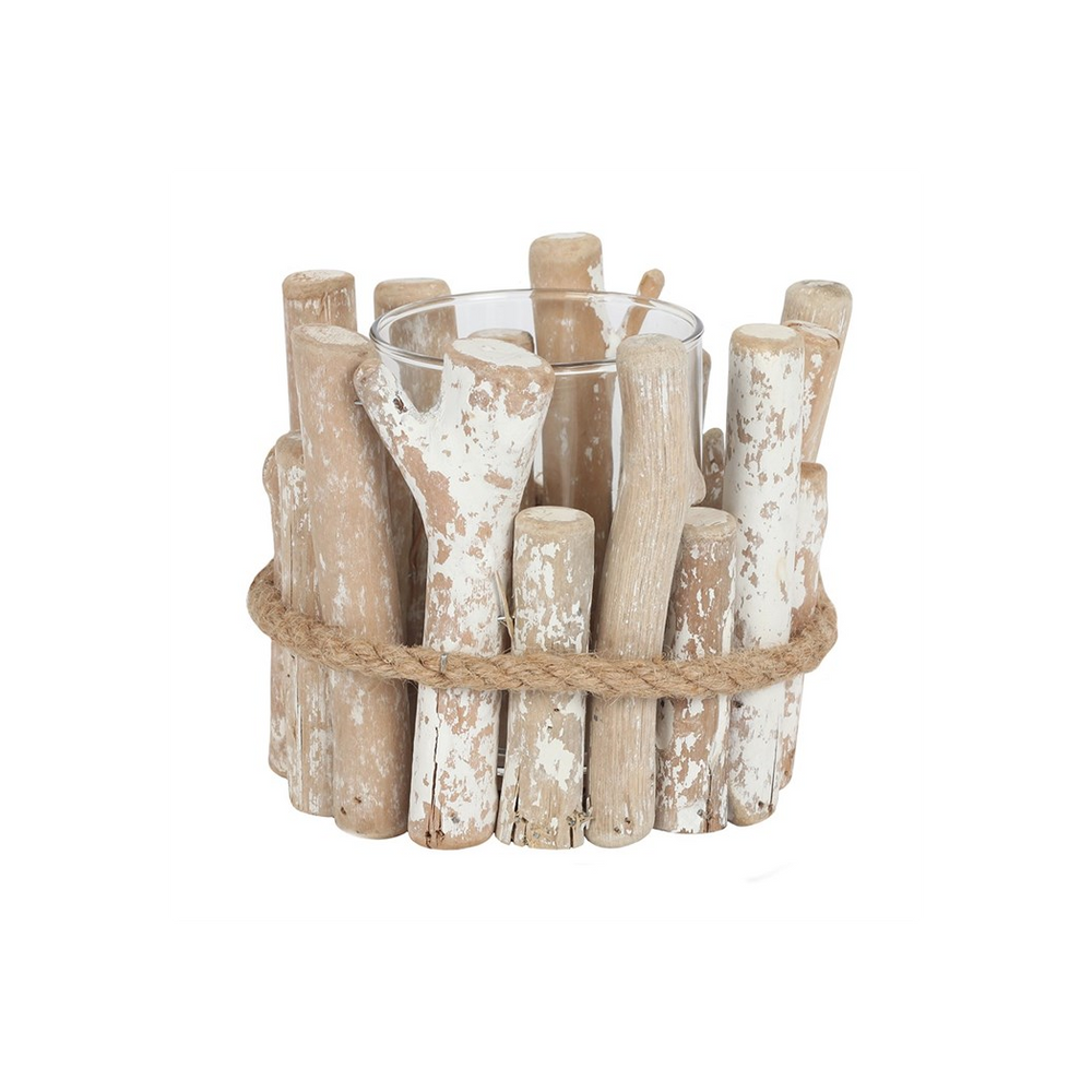 White Washed Driftwood Candle Holder