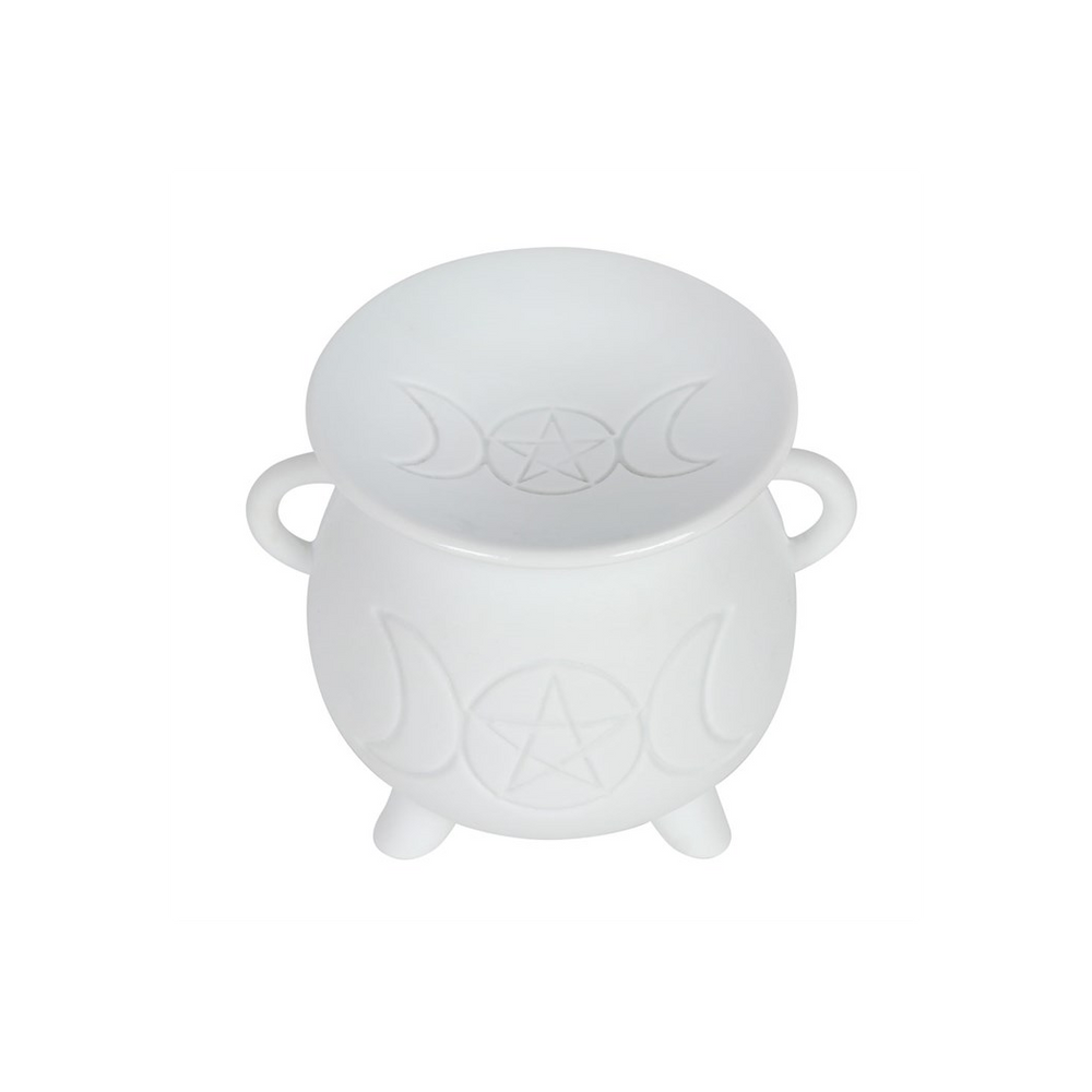 White Triple Moon Cauldron Oil Burner