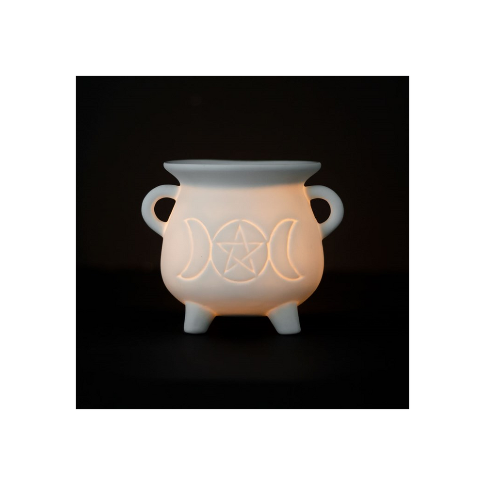 White Triple Moon Cauldron Oil Burner