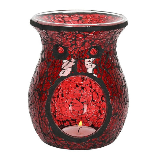 Large Red Crackle Glass Oil Burner