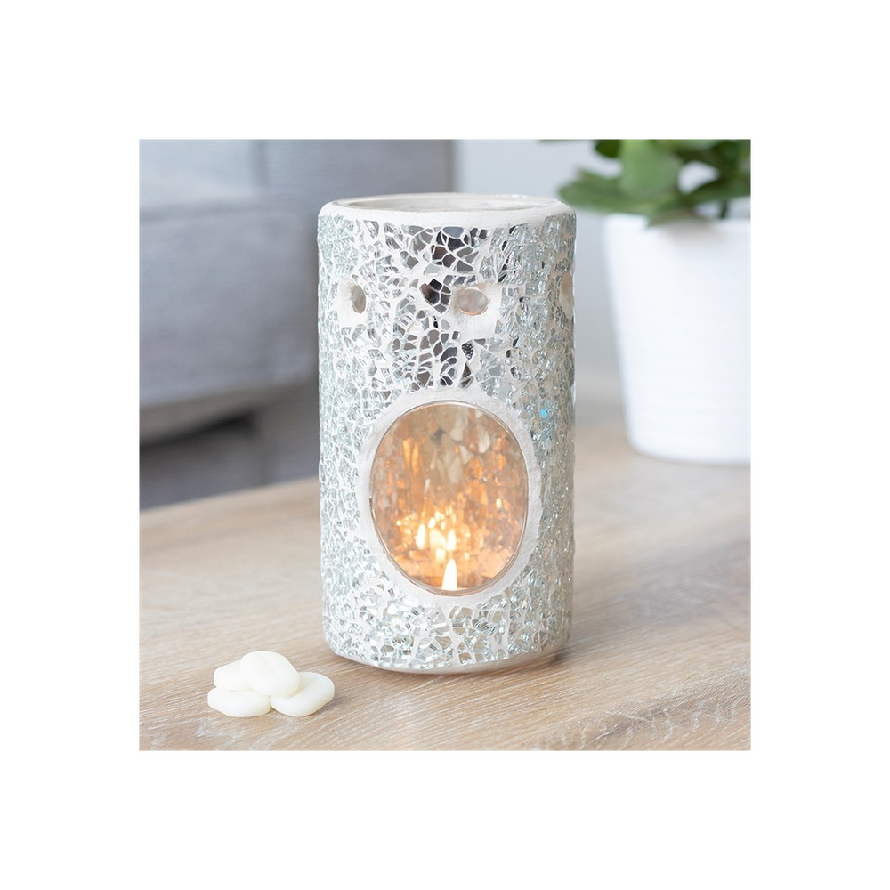 Silver Pillar Crackle Glass Oil Burner