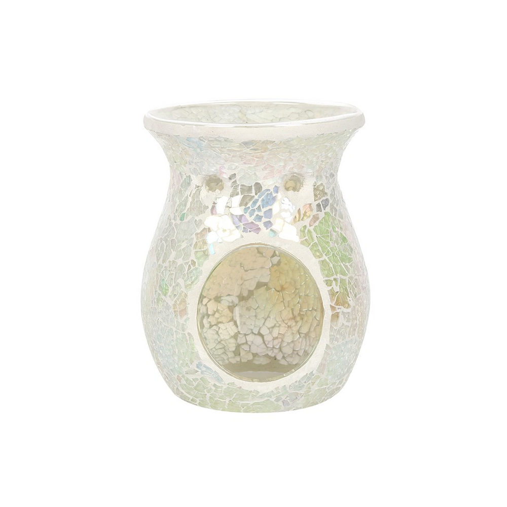 Large White Iridescent Crackle Oil Burner