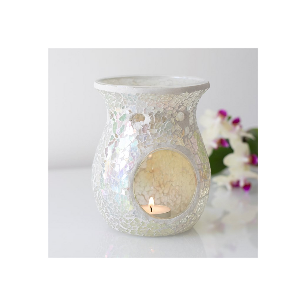 Large White Iridescent Crackle Oil Burner