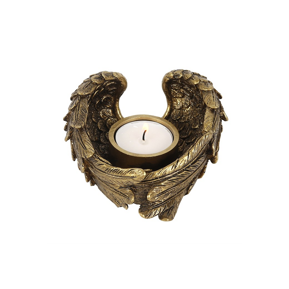 Antique Gold Angel Wing Tealight Candle Holder