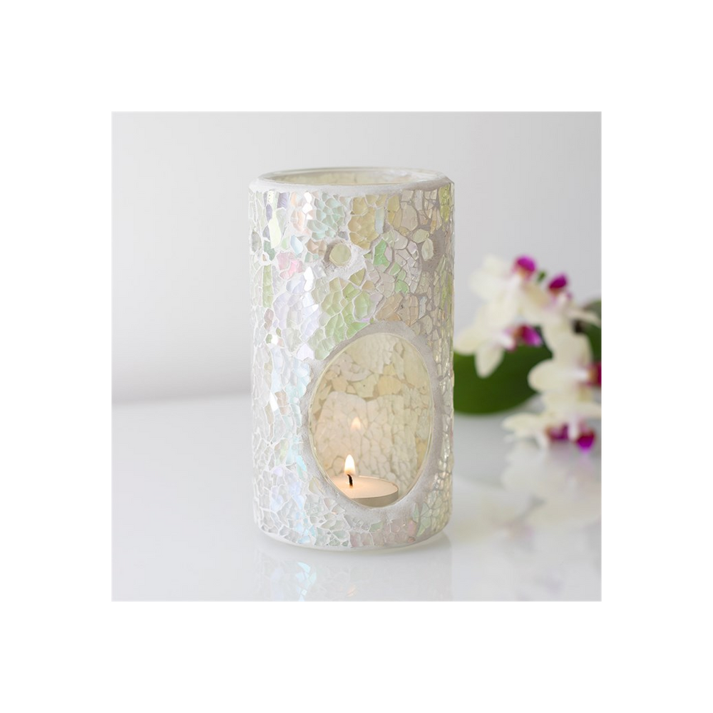 Pillar White Iridescent Crackle Oil Burner