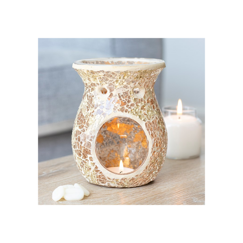 Large Gold Crackle Glass Oil Burner