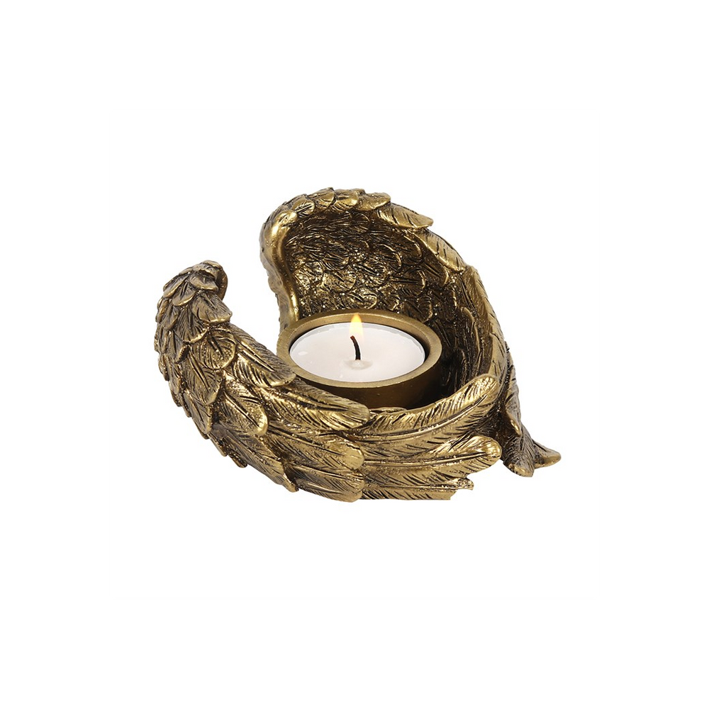 Antique Gold Angel Wing Tealight Candle Holder