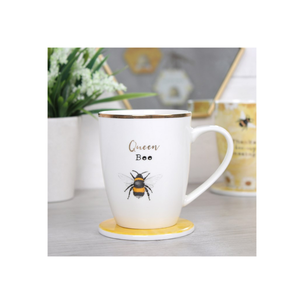 Queen Bee Ceramic Mug and Coaster Set