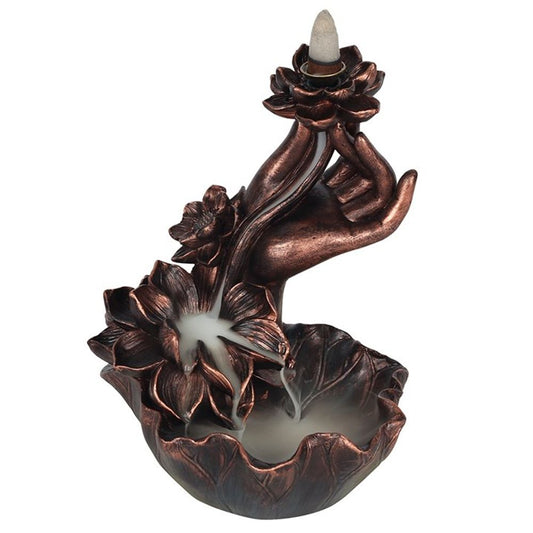 Bronze Effect Hand with Flower Backflow Incense Burner