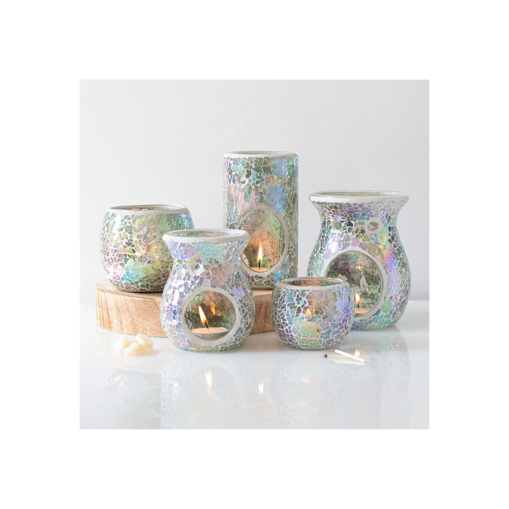 Large Light Blue Iridescent Crackle Oil Burner