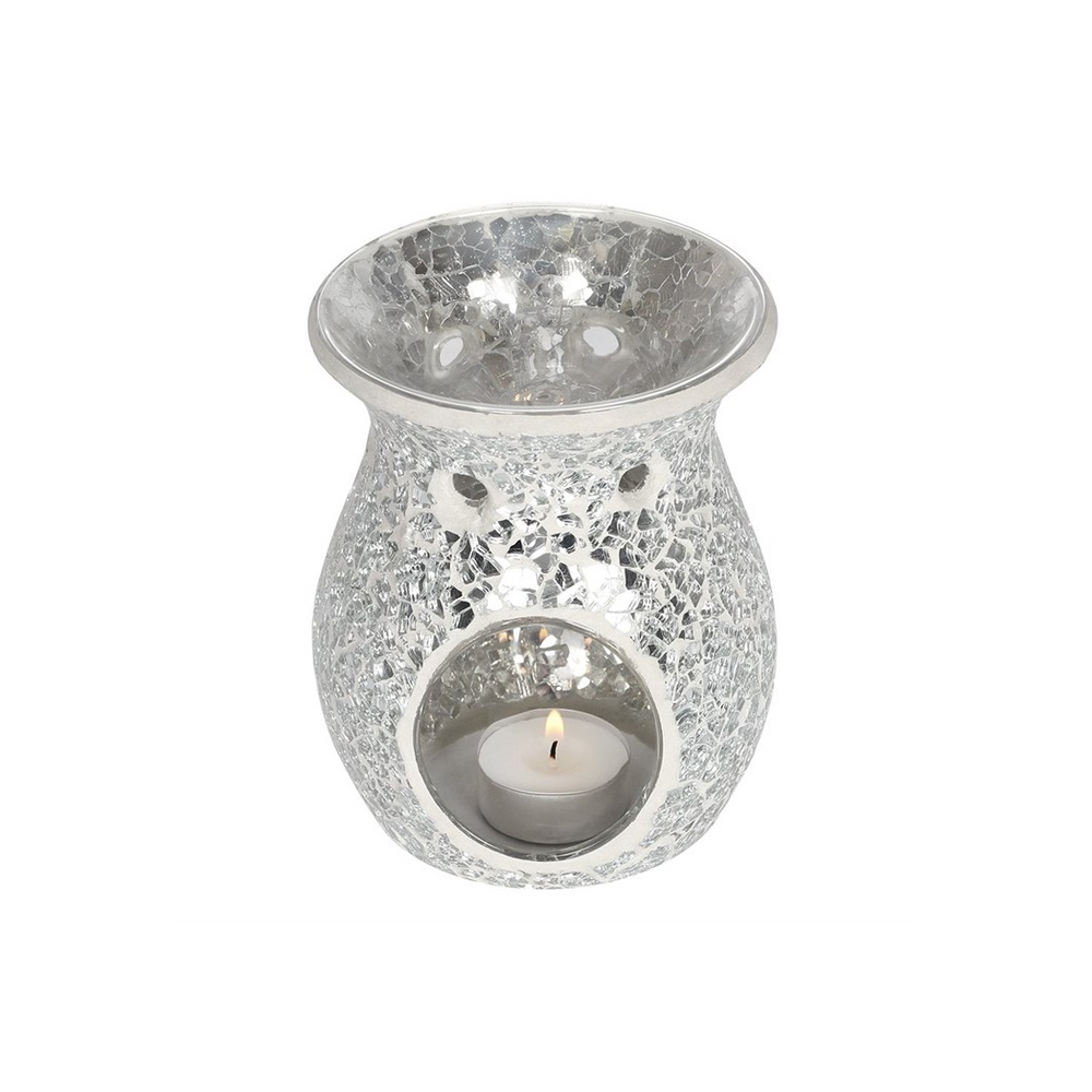 Large Silver Crackle Oil Burner