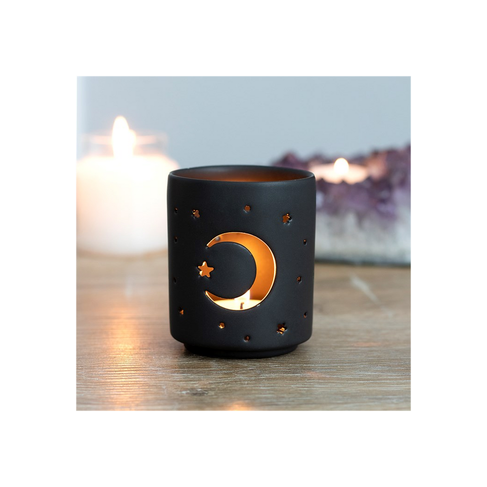 Small Black Mystical Moon Cut Out Tealight Holder