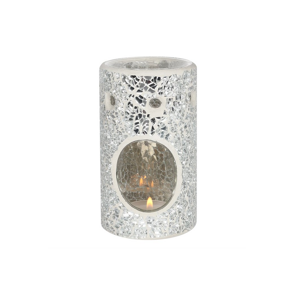 Silver Pillar Crackle Glass Oil Burner