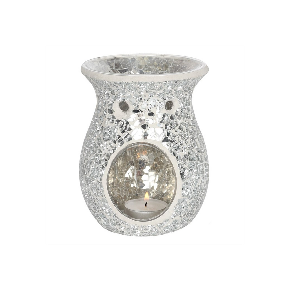 Large Silver Crackle Oil Burner