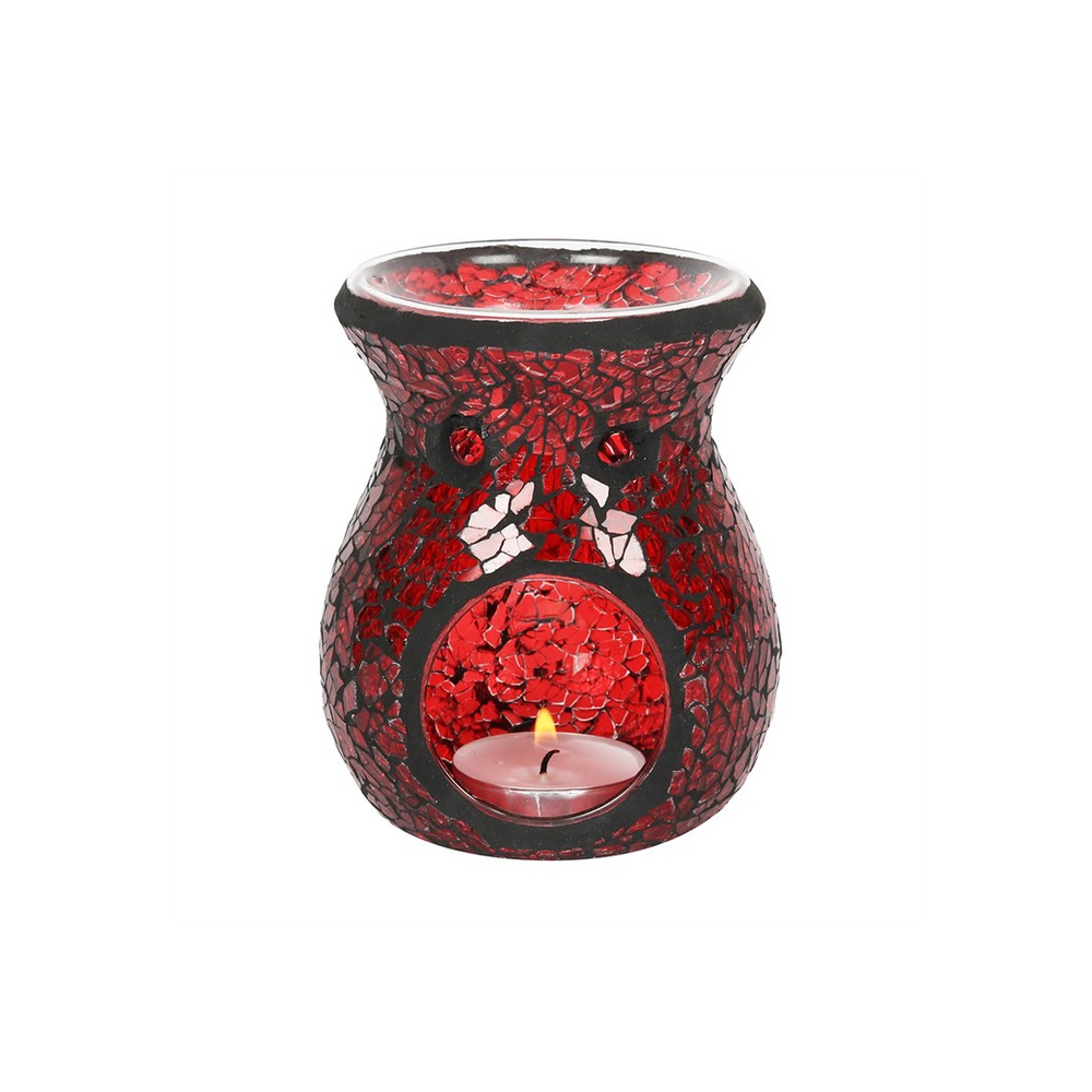 Small Red Crackle Glass Oil Burner