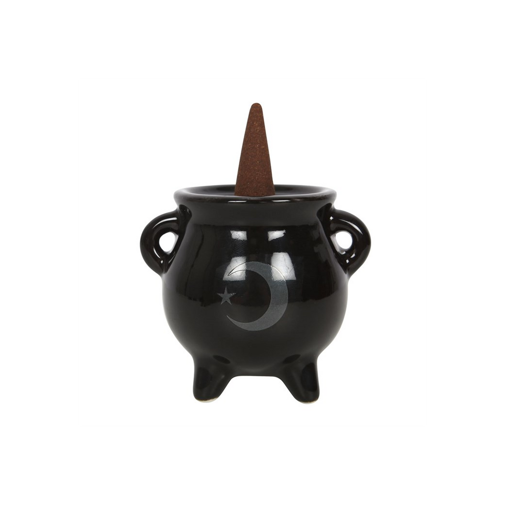 Mystical Moon Cauldron Ceramic Incense Holder