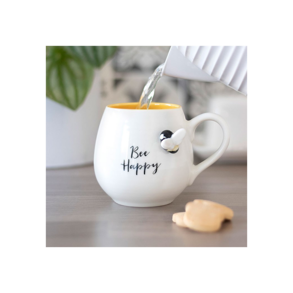 3D Bee Happy Rounded Mug