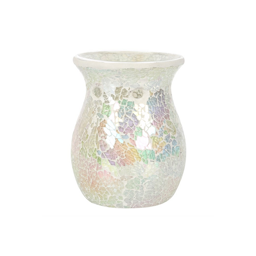 Large White Iridescent Crackle Oil Burner