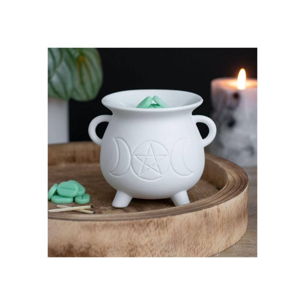 White Triple Moon Cauldron Oil Burner