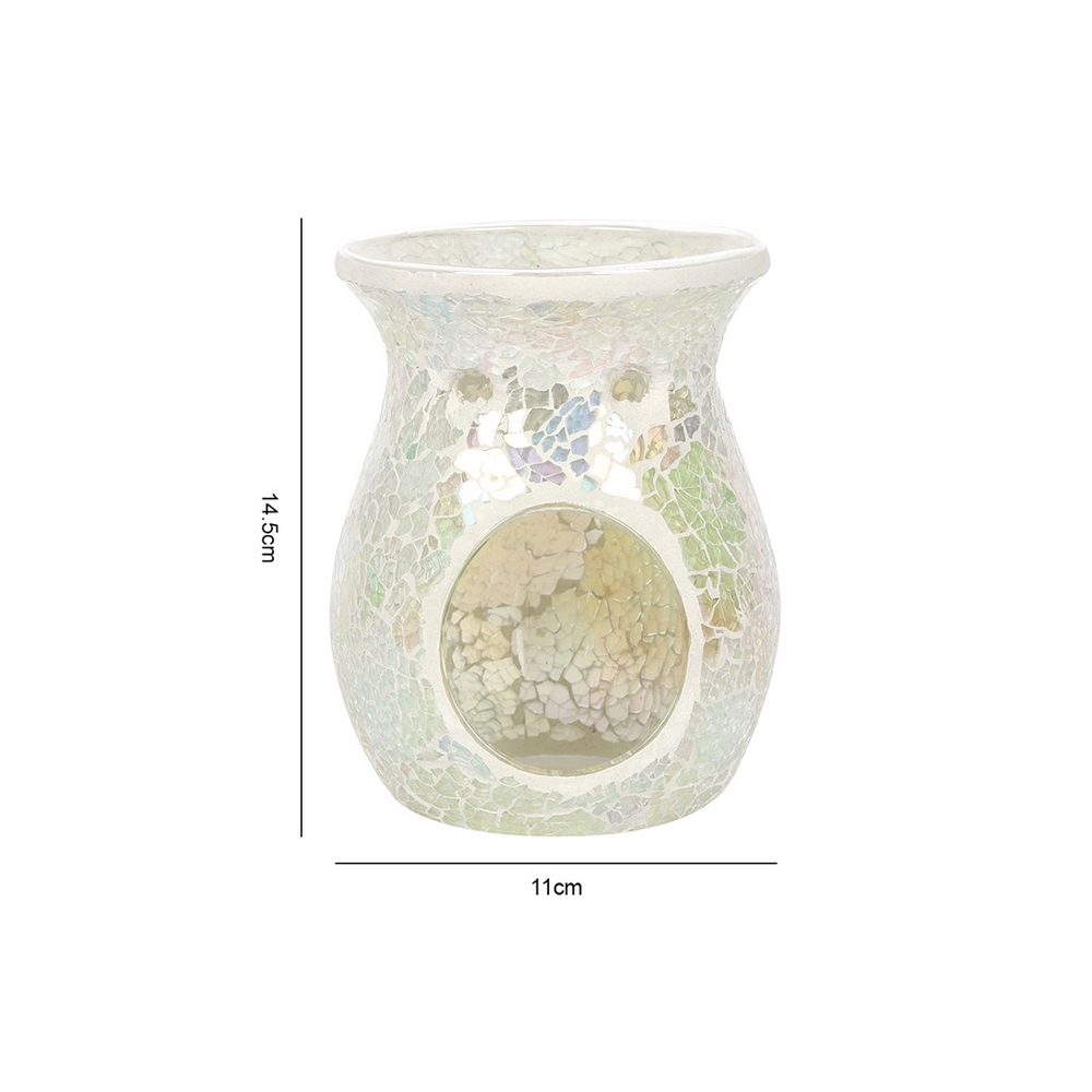 Large White Iridescent Crackle Oil Burner