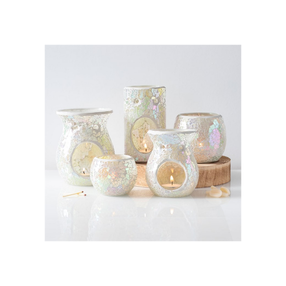 Large White Iridescent Crackle Oil Burner