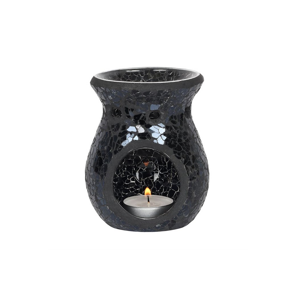 Small Black Crackle Glass Oil Burner