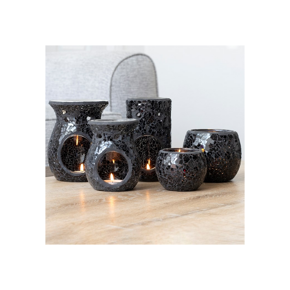 Small Black Crackle Glass Oil Burner