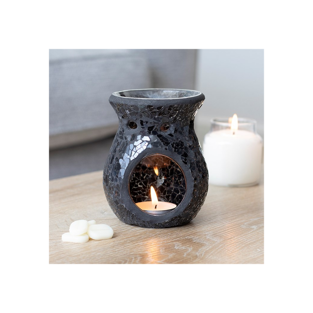 Small Black Crackle Glass Oil Burner