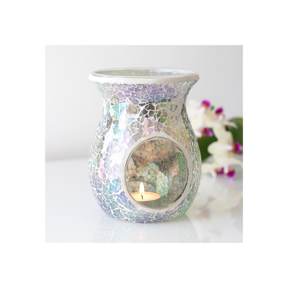 Large Light Blue Iridescent Crackle Oil Burner