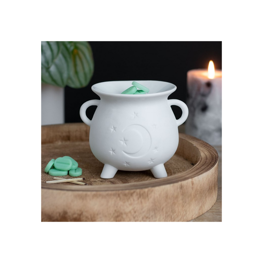 White Mystical Moon Cauldron Oil Burner