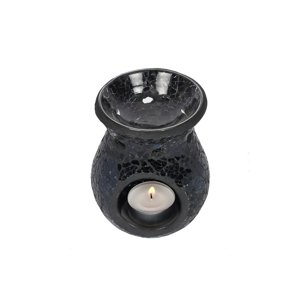 Small Black Crackle Glass Oil Burner