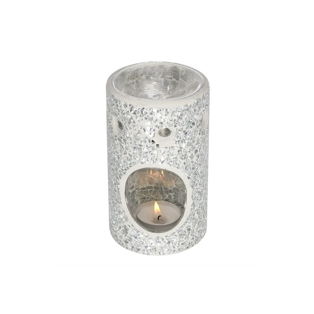 Silver Pillar Crackle Glass Oil Burner