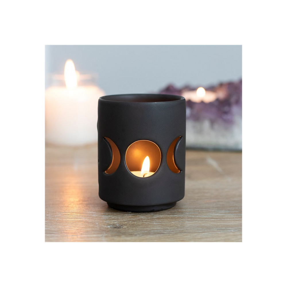 Small Black Triple Moon Cut Out Tealight Holder